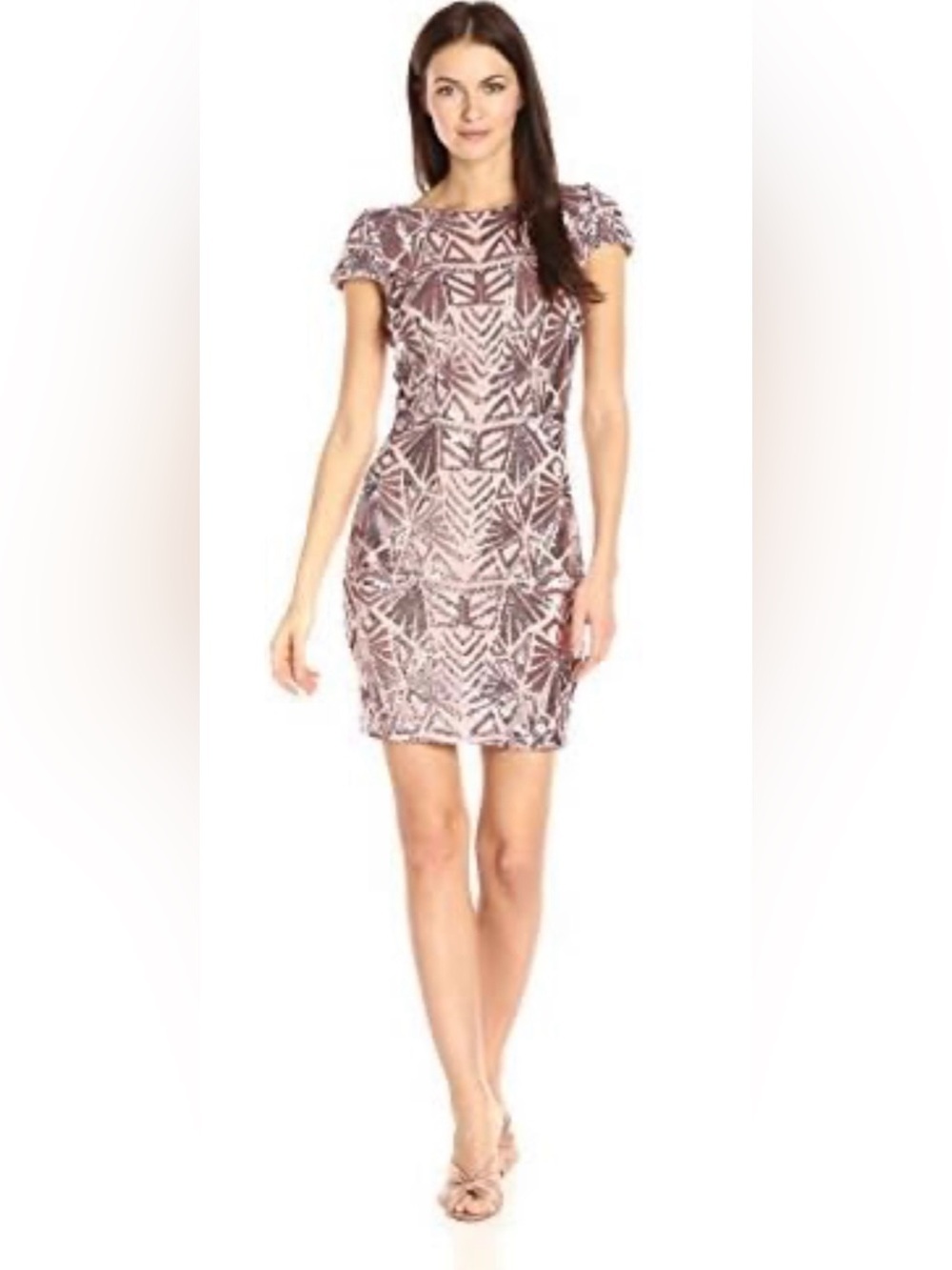 Dress the Population Tabitha Rose Gold Sequin Art Deco homecoming  Dress Sz S